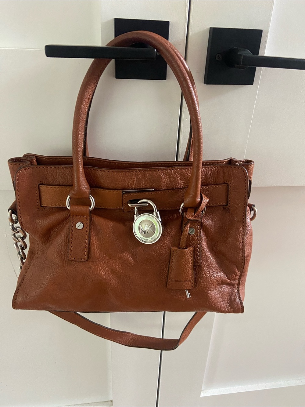 Michael Kors Cognac Leather Satchel with MK Charm